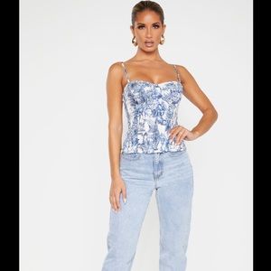 Pretty Little Thing blue renaissance corset